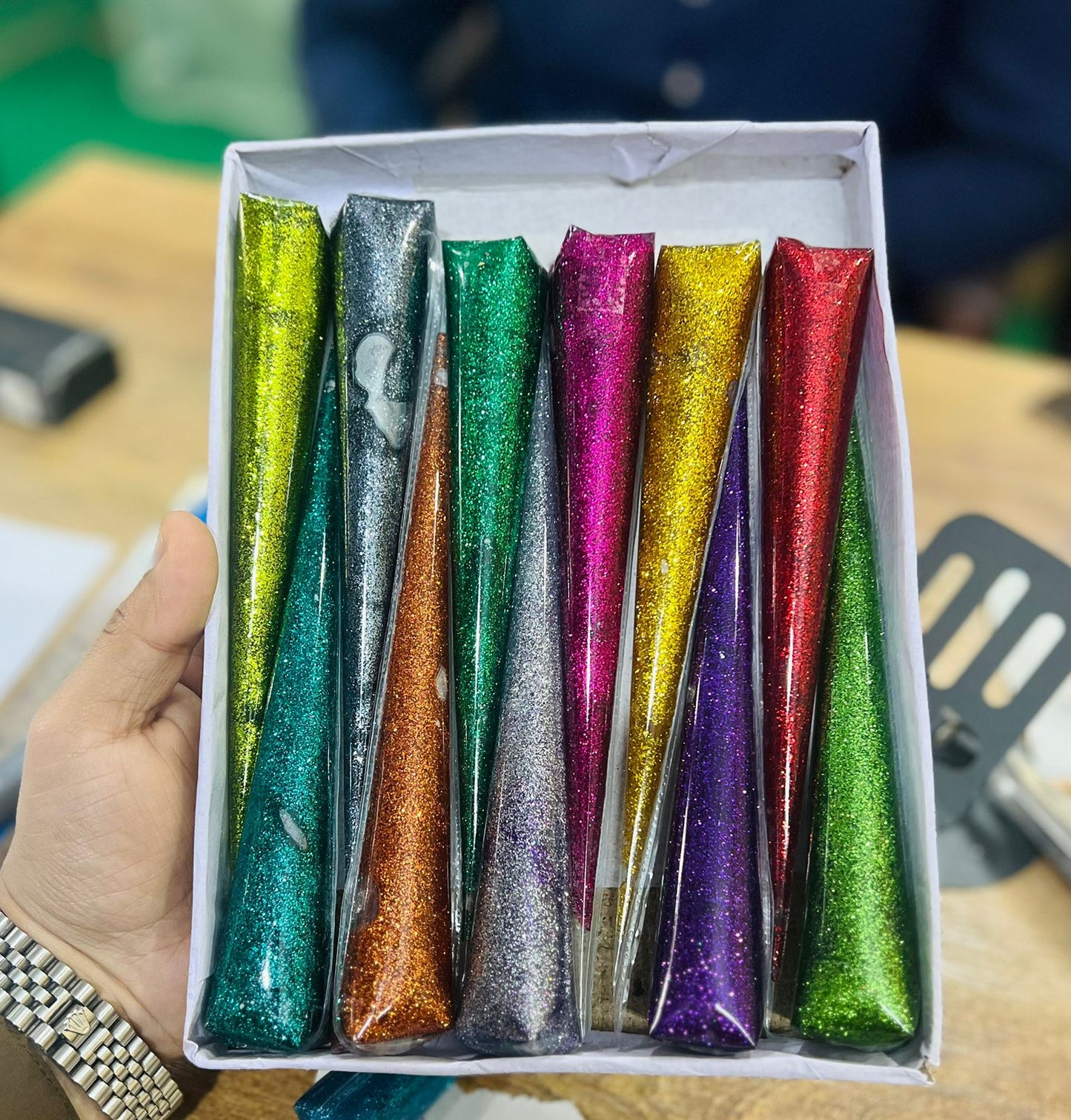 Premium Glitter Mehndi Cones – 12 Colors ka Set